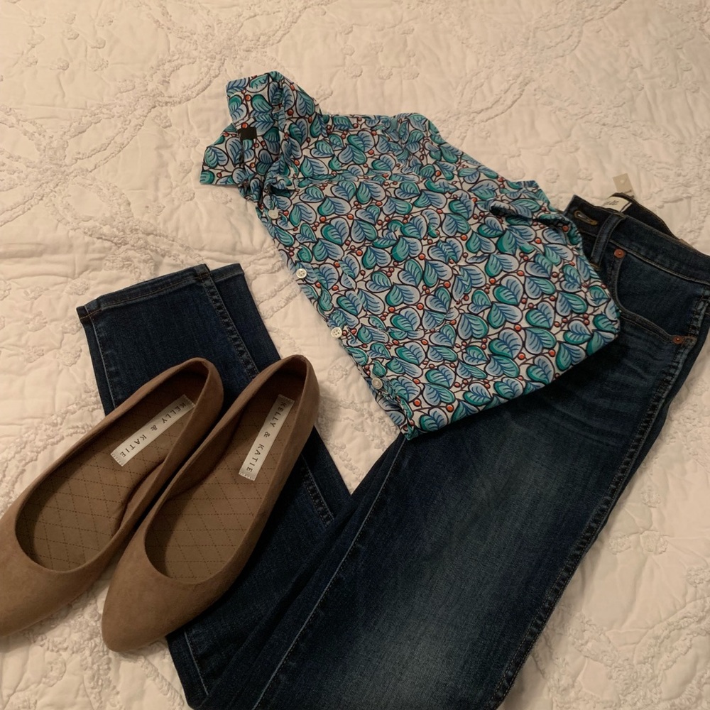 J crew, quarter button down blouse